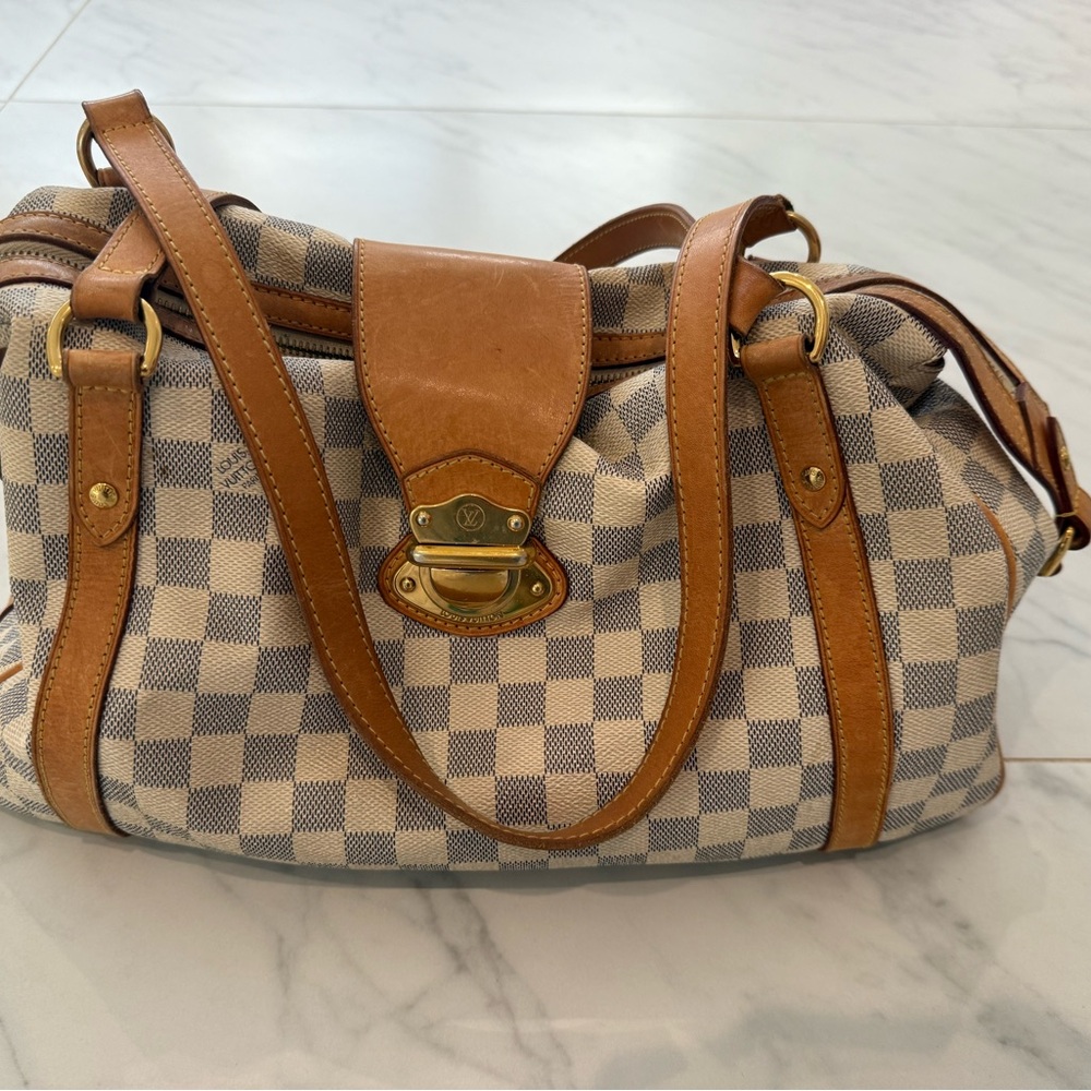 100% Authentic Louis Vuitton Blue and White Damier Azure Checkered Leather Trim - Picture 2 of 6